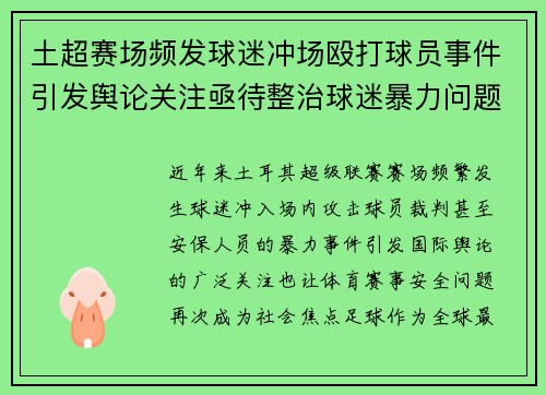 土超赛场频发球迷冲场殴打球员事件引发舆论关注亟待整治球迷暴力问题